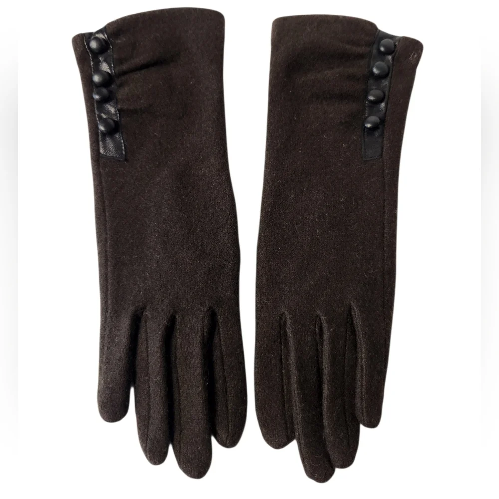 Lauren Ralph Lauren Wool & Cashmere Brown Gloves with Button Detail Size Small